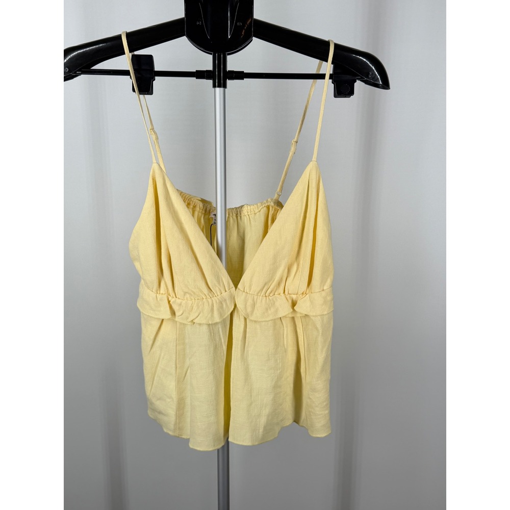 Garage Yellow Linen Blend Ruffle V-Neck Camisole Tank Top XL NEW